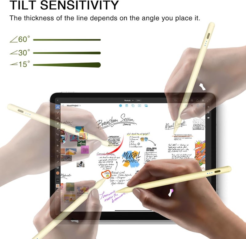 HATOKU Pen for iPad 2018-2025, 15 Mins Fast Charging Pencil 1st Gen with Tilt & Palm Rejection Compatible with iPad Air 3/4/5/M2/M3, iPad mini 5/6/7, iPad 6/7/8/9/10/11, iPad Pro 11/12.9/M4 M5(Yellow) - Image 5